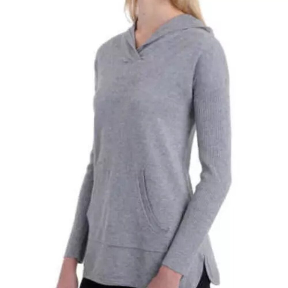 Cyrus Ladies' Drop Shoulder Ribbed Hem Pullover Hoodie MEDIUM HEATHER GREY, S